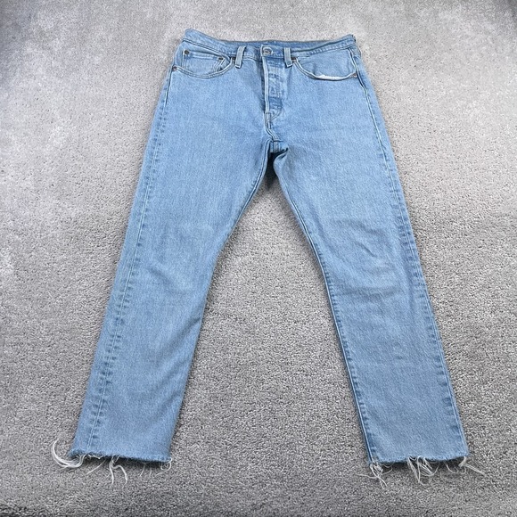 Levis Jeans Womens 30 Blue 501 S Skinny Stretch Denim Button Fly High Rise Fray - Picture 1 of 14